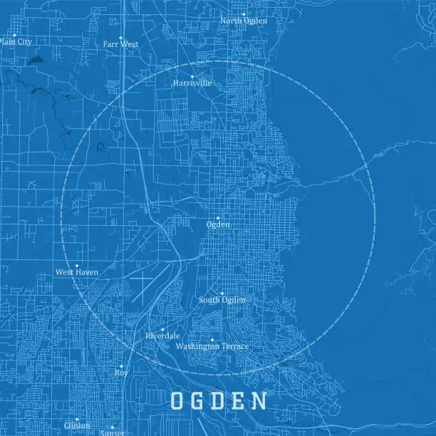 Vector illustration of Ogden UT City Vector Road Map Blue Text
