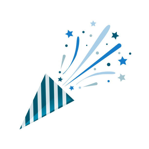 Blue party popper with confetti on white background. Blue party popper with confetti on white background. Birthday concept. Vector stock good job emoji stock illustrations