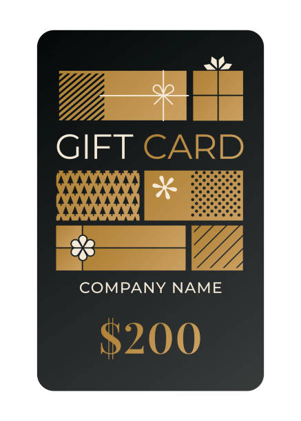 ilustraciones, imágenes clip art, dibujos animados e iconos de stock de plantilla de tarjeta de regalo con fondo negro. - gift card gift certificate gift gold