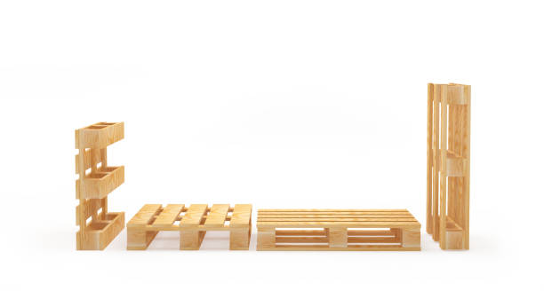 istock Empty wooden pallets lie and stand on the edge. 1338070028