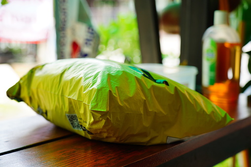 The Big yellow polythene plastic bag from delivery shipping online ordering
