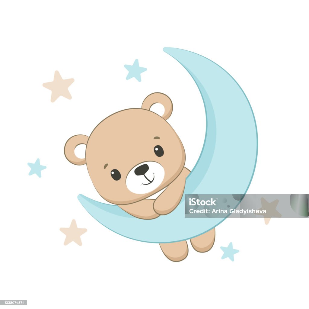 Dễ Thương Con Gấu Con Với Mặt Trăng Và Ngôi Sao Hình Minh Họa ...
