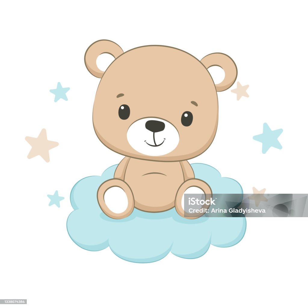 Dễ Thương Con Gấu Con Với Mây Và Sao Hình Minh Họa Vector Hình ...