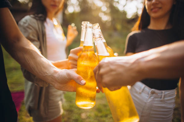 istock Cropped image of beer bottles clinking. Cheers 1338074488
