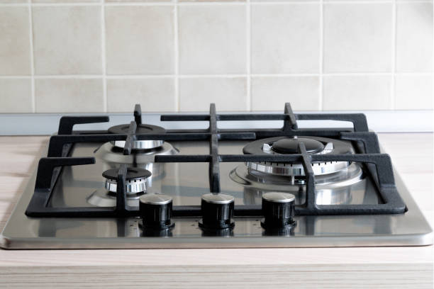 istock Stainless steel gas hob on the countertop 1338075962