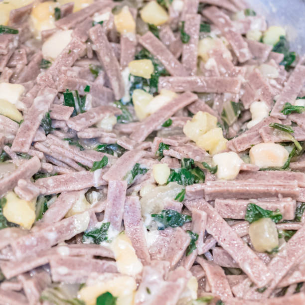 close up of the succulent and typical italian dish pizzoccheri. typical dish from valtellina, lombardy, italy. - pizzoccheri homemade tagliatelle italy imagens e fotografias de stock