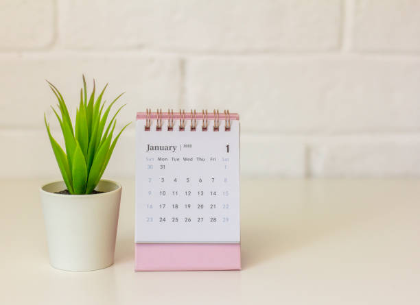 istock Calendar for January 2022 . Desktop calendar on a light background.Hello, 2022. 1338079258