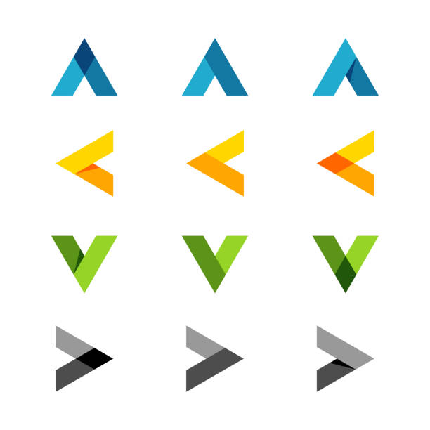 trójkąt litera v, litera a, znaki strzałek ikona wektor logo szablon - strzała stock illustrations