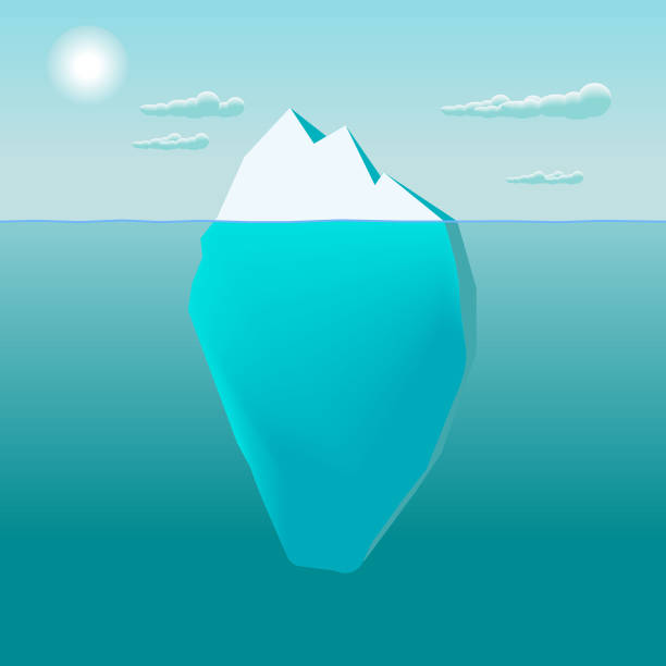 eisberg im meerwasser illustration, großer eisberg im meer treibend - iceberg ice glacier cartoon stock-grafiken, -clipart, -cartoons und -symbole