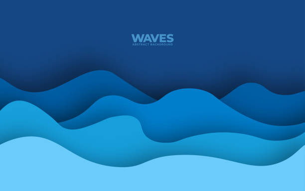 ilustrações de stock, clip art, desenhos animados e ícones de abstract blue ocean waves illustration vector background template. water abstract brochure, flyer or presentation graphic digital flow design. - nobody wave blue backgrounds