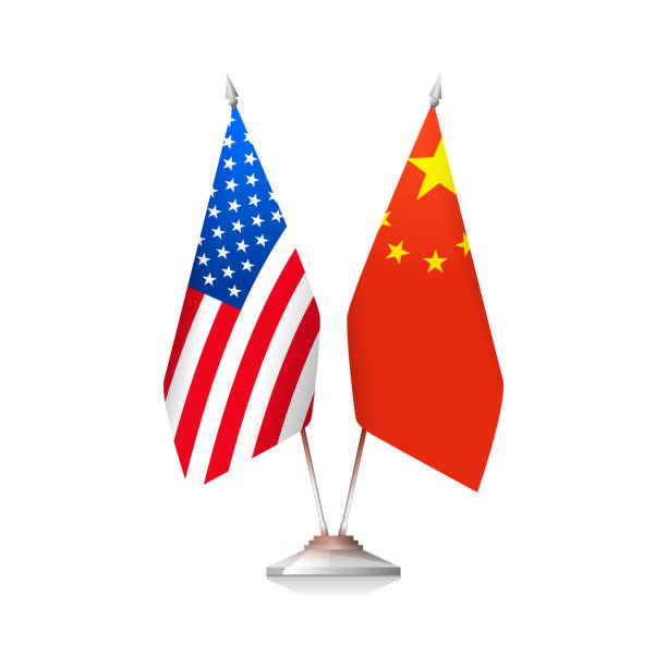 istock Flags of USA and China on white background 1338084237