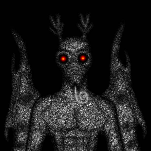 Mothman with demonic wings. Digital painting, concept for suspense and horror. mothman stock illustrations
