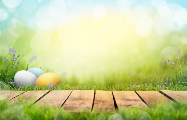 istock A wooden product display top with an Easter background 1338087581