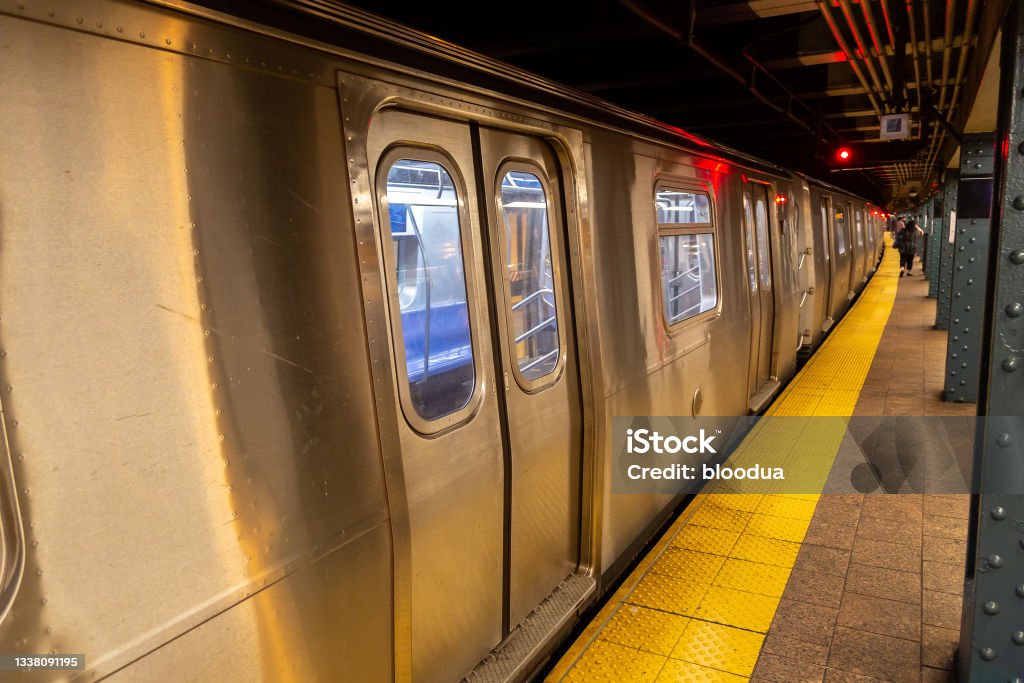 Subway wagon in New York Subway train wagon in station, New York City, USA Subway Stock Photo