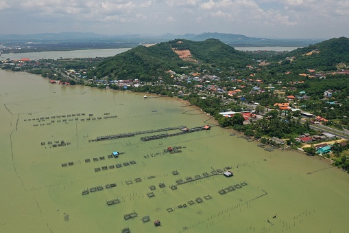 Aerial view of rural Fisherman's Village in songkhla, The southeast of Thailand.
