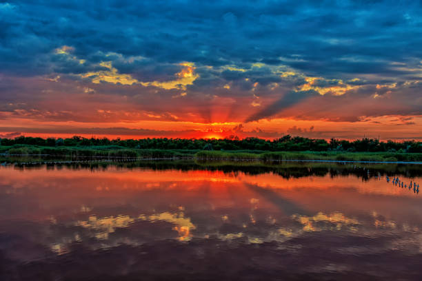 istock Evening landscape in the light of the setting sun 1338091478