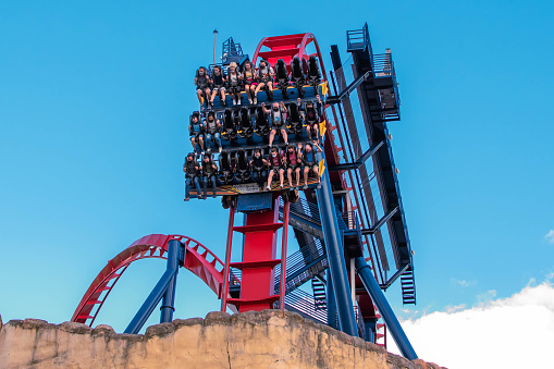 Tampa Bay, Florida. December 29, 2020, People having fun Sheikra rollercoaster at Busch Gardens (12)
