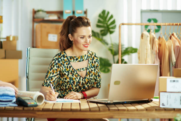 istock happy elegant business owner woman in office using video chat 1338093184