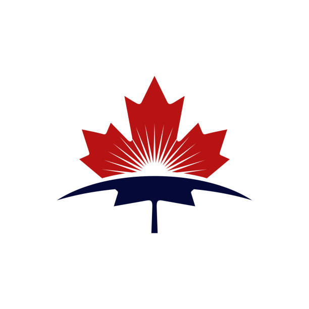 illustrations, cliparts, dessins animés et icônes de modèle de logo vectoriel feuille d’érable rouge et icône sunshine - flag canada canadian flag maple leaf