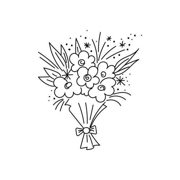 花と手描きの花束、ドット、小枝、弓で飾られています。 - bunch点のイラスト素材／クリップアート素材／マンガ素材／アイコン素材