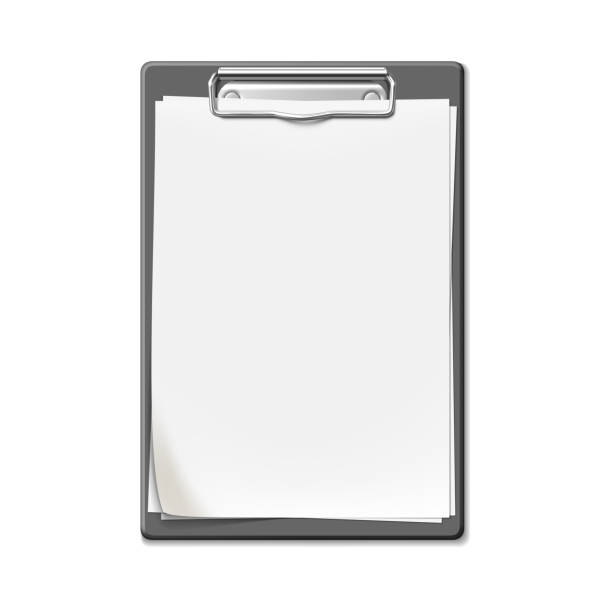 ilustraciones, imágenes clip art, dibujos animados e iconos de stock de tablero de clips con hoja de lista en blanco adjunta vectorial - clipboard