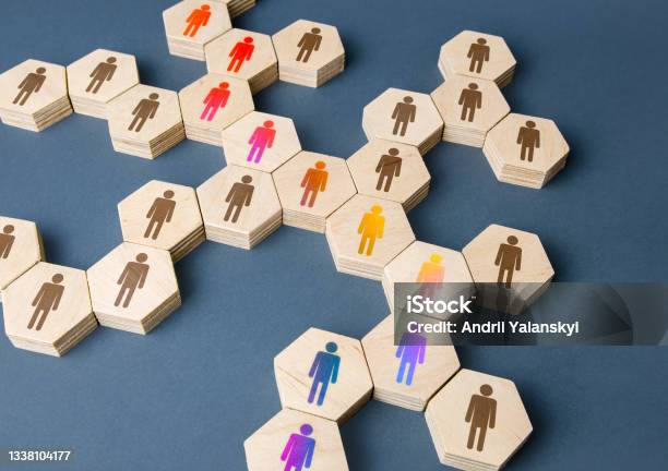 A Chain Of Communicating People Cooperation For Solving Tasks Unity And Diversity Networking Multiculturalism Assistance And Collaboration Connecting A Group Of People Uniting Around An Idea Stock Photo - Download Image Now