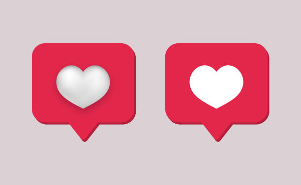 istock Like social network. 3d red frame with white heart modern online communication in applications. 1338104446