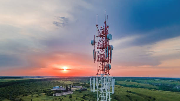 istock Telecommunication tower Antenna at sunset 1338104699