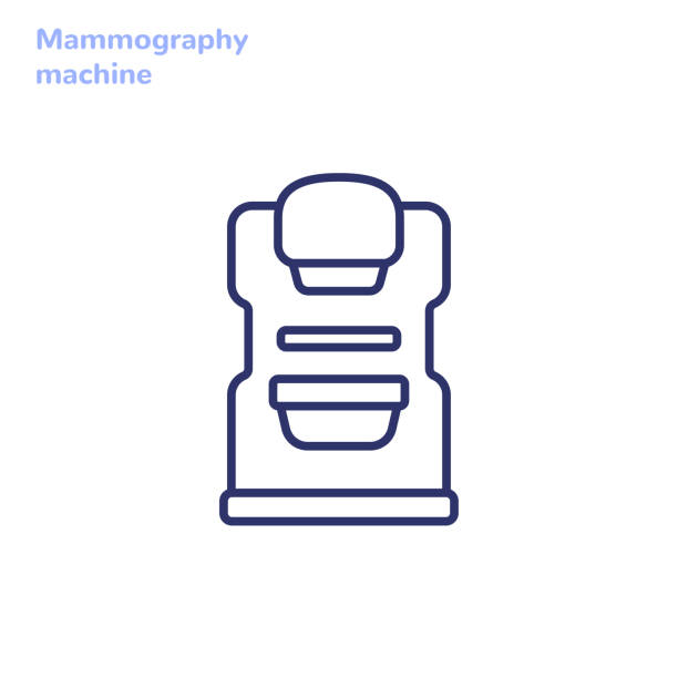 illustrazioni stock, clip art, cartoni animati e icone di tendenza di icona mammografia, macchina per la scansione del seno, vettore di linea - mammogram