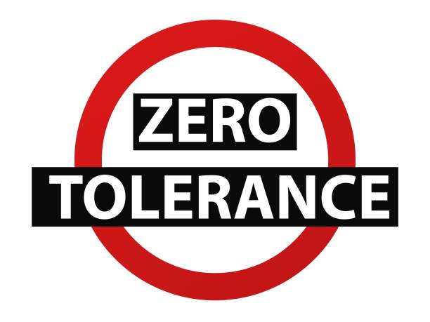 ilustraciones, imágenes clip art, dibujos animados e iconos de stock de advertencia de tolerancia cero. la discriminación del círculo rojo con el símbolo negro es la violencia y la falta de acoso. - cero