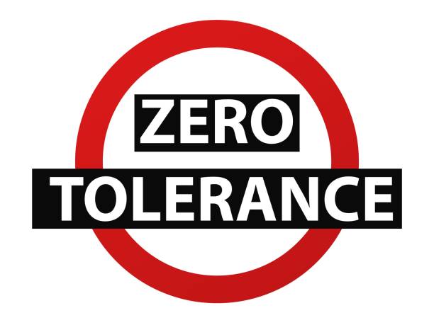 ilustrações de stock, clip art, desenhos animados e ícones de zero tolerance warning. red circle discrimination with black symbol violence and harassment lack. - zero