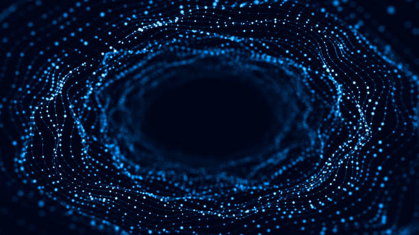 istock Abstract wireframe tunnel. Wormhole. 3D portal grid. Futuristic fantasy funnel. 3d rendering. 1338105943