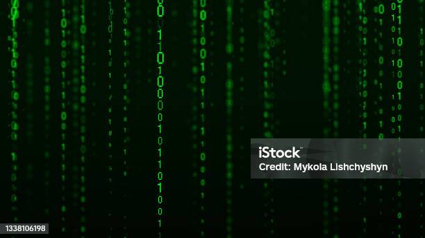 Technology Binary Code Random Falling Digits On Screen Hacked Software ...