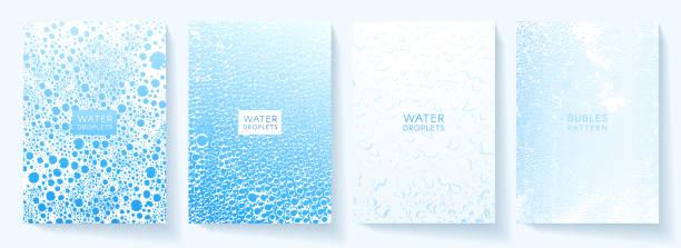 ilustraciones, imágenes clip art, dibujos animados e iconos de stock de conjunto de diseño de cubierta de agua. fondo con patrón de gotas de agua pura (burbujas) - soda