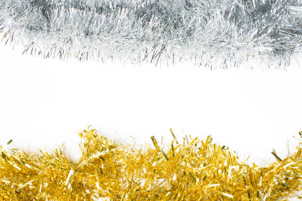 istock Festive background with gold and silver garland 1338109579