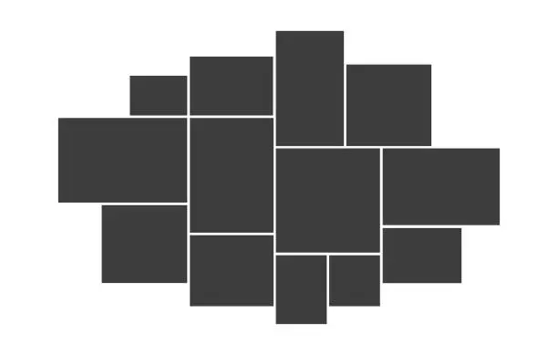 Vector illustration of Creative vector Template Collage consisting of 13 frames for a photo of a square and rectangular shape.