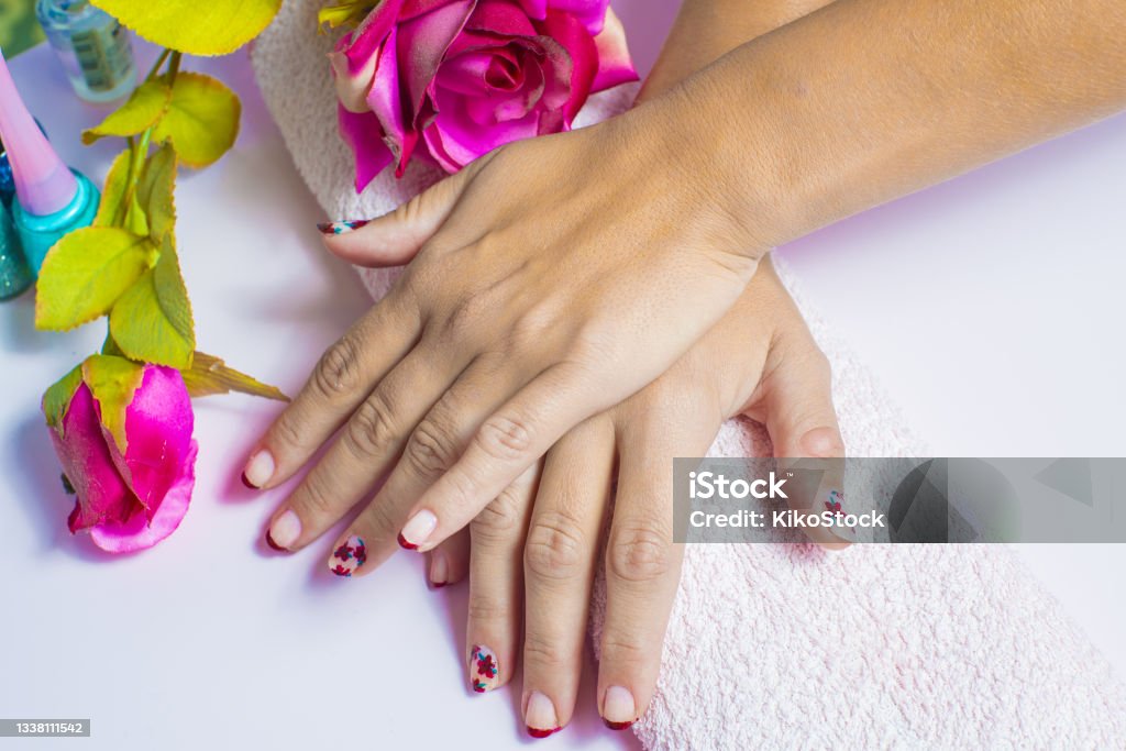 Woman hands with painted nails and manicure Adult Stock Photo