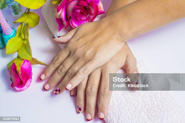 Woman Hands With Painted Nails And Manicure Stock Photo - Download Image Now - Adult, Adults Only, Applying
