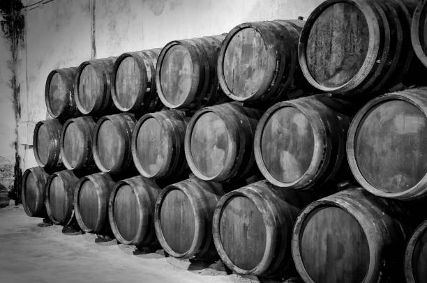 istock Whiskey or wine barrels in winery 1338112251