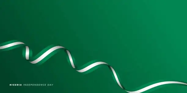 Vector illustration of Flying Nigeria ribbon flag vector illustration with green background.