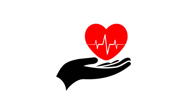 ilustrações, clipart, desenhos animados e ícones de mão com ícone cardio cardíaco, ícone do batimento cardíaco na mão - pulse trace taking pulse computer monitor healthcare and medicine