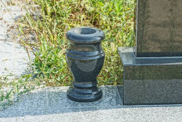 istock one empty black granite vase stands on a gray marble slab 1338113756