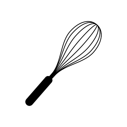Kitchen whisk vector icon. Hand drawn sketch illustration isolated on white background. Cook flour mixer for whipping eggs and cream. Doodle cooking logo. Culinary whisk symbol