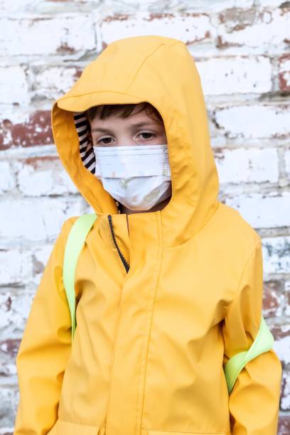 istock Serious annoyed schoolboy looking at the camera using a protective face mask 1338115083