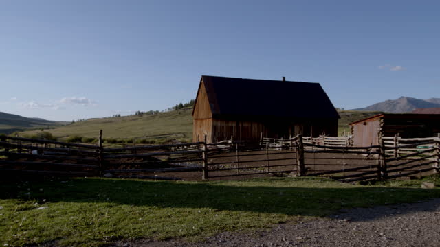 Panning Video Clip Of A Family Farm, Ranch, Old Historic Barn And Corral Near Telluride, Colorado, Mount Wilson