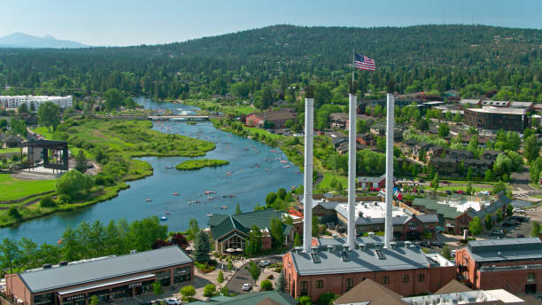istock Deschutes River and Old Mill District in Bend on Hot Sunny Day 1338118512