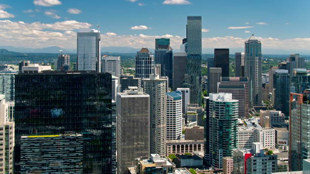 istock Downtown Seattle Skyscrapers Shining in Summer Sunlight - Aerial 1338118604