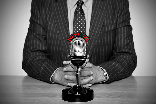 istock Retro news broadcast and microphone. 133814086