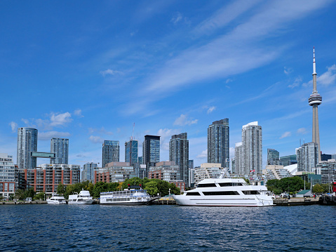 Toronto, Ontario, Canada, August 12, 2016: Toronto as seen from Lake Ontario. The city continues building as a housing boom pushes prices ever higher.