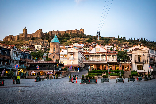 Scenic view of old Tbilisi city square and Meidan Bazaar at sunrise